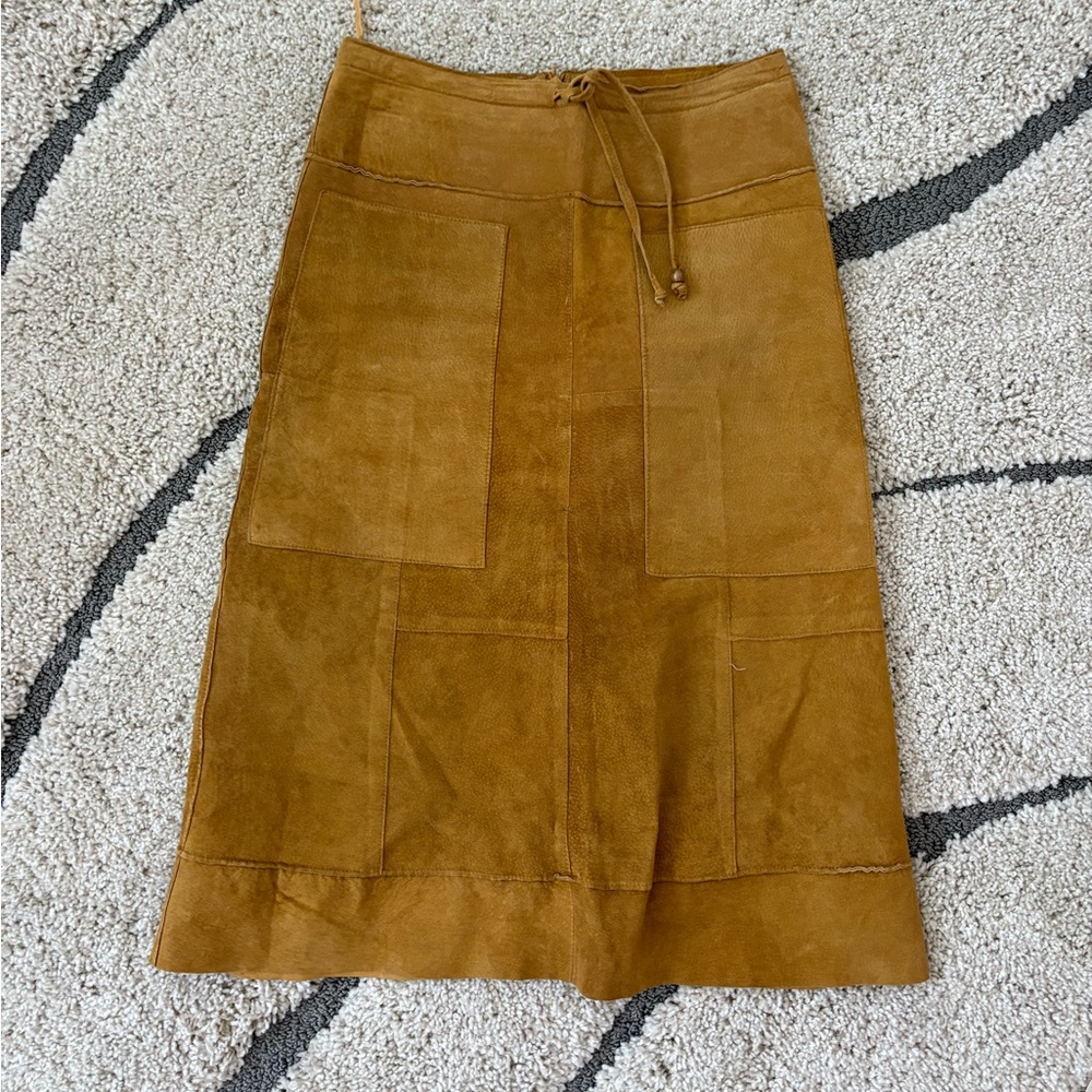 Vintage Wilsons Leather MAXIMA patchwork tan suede leather midi skirt